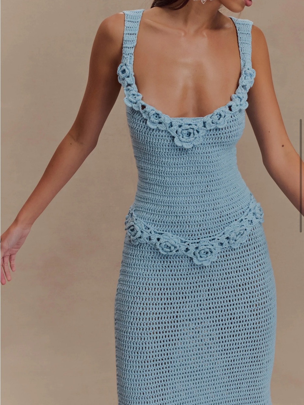 Meshki Light Blue Crochet Floral-Trim Midi Dress - Picture 3 of 4